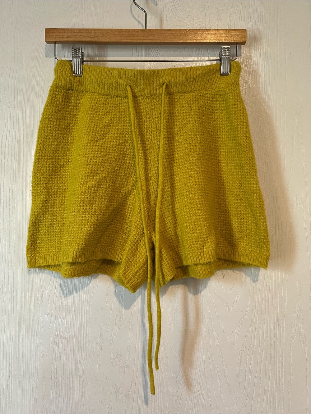 Anthropologie Saturday Sunday Brenna Cozy Lounge Waffle Knit Shorts Yellow Sz S